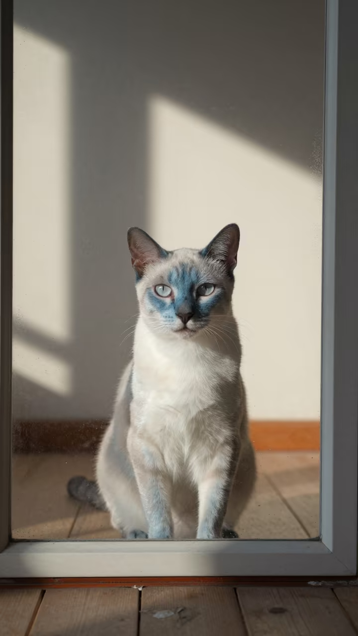 Korat Cat Portrait in Late Afternoon Studio Light in in a quiet portrait studio with a plain backdrop and eye-level framing in Hanover