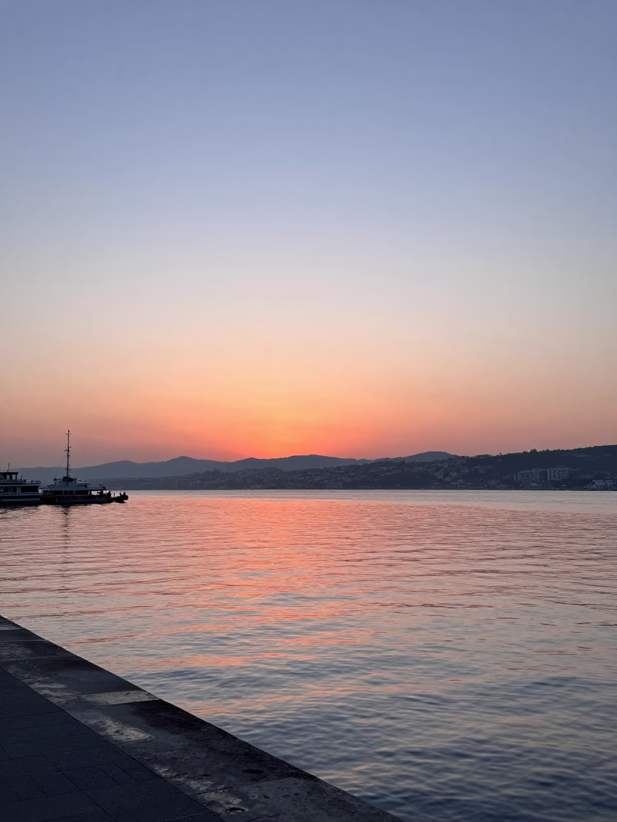 Kordon Promenade Morning Light Reflections on Izmir Bay Water and Modern Architecture in in Izmir, Turkey