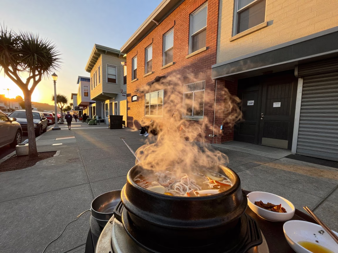 Korean Army Stew Bubbling in San Francisco in in San Francisco, California, United States