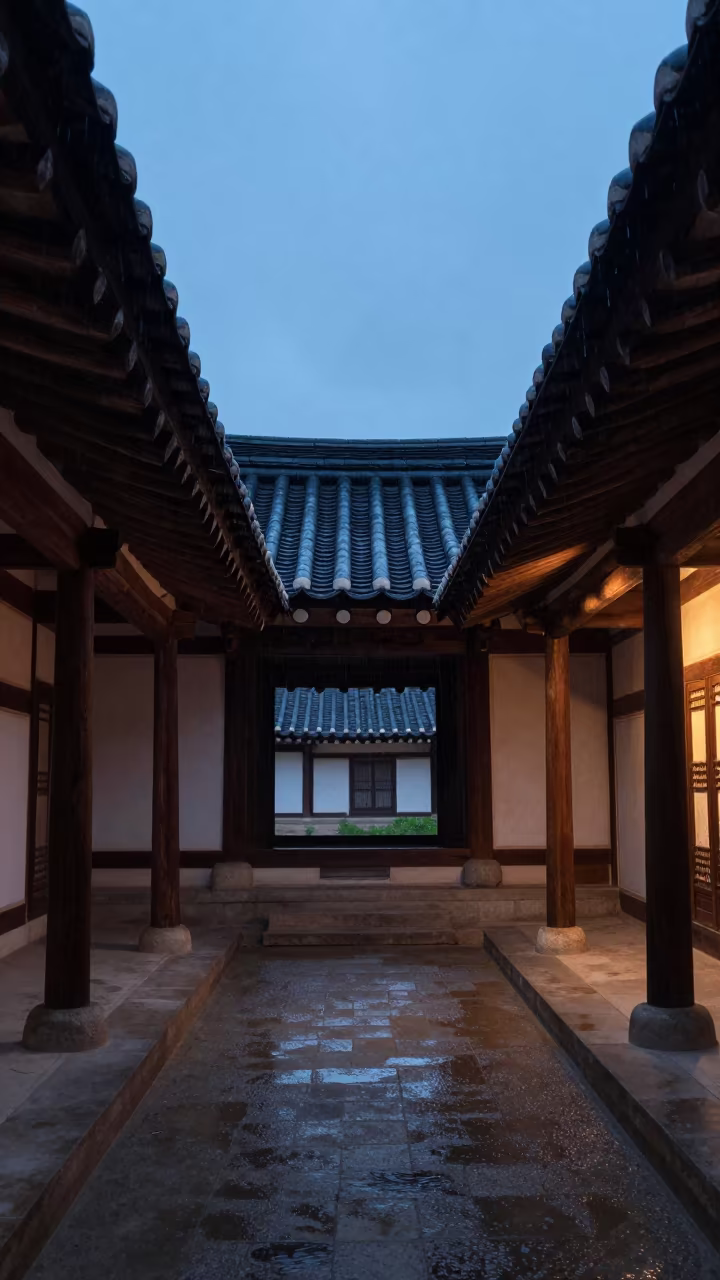 Korean Hanok House in Aurangabad Drizzle in inside a skylit passageway in Aurangabad