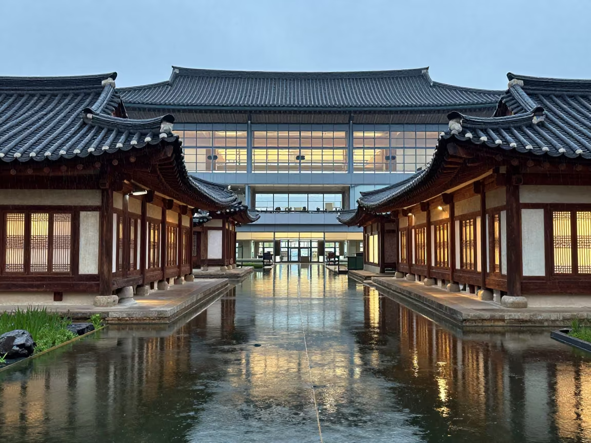 Korean Hanok House in Hangzhou Train Terminal in inside a restored train terminal in Hangzhou