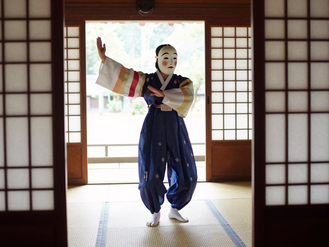 Korean Mask Dance Drama on Maputo Tatami Mat in on a tatami mat in Maputo