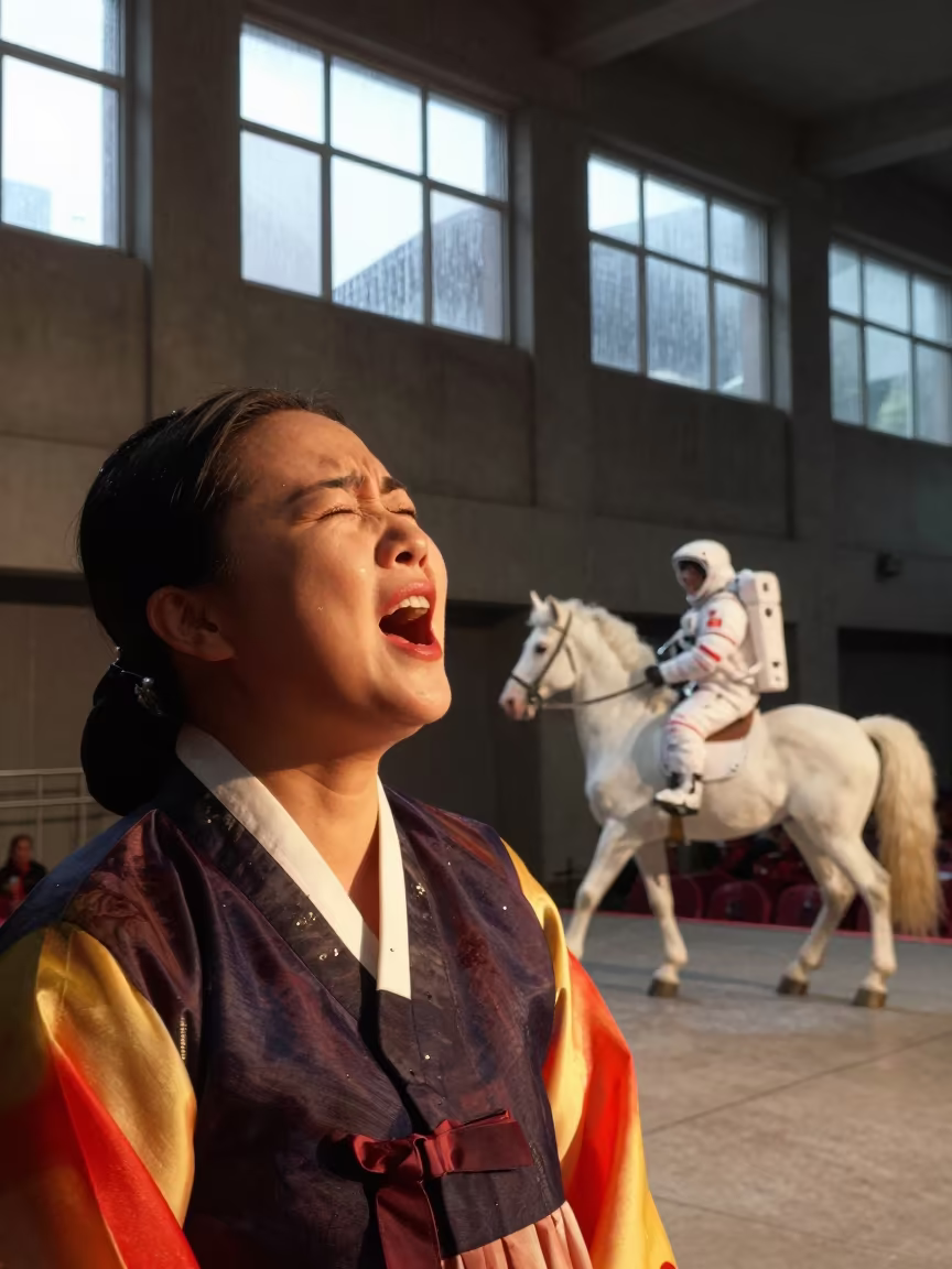 Korean Singer and Astronaut Unicorn in Paramaribo Hall in in a concert hall in Paramaribo