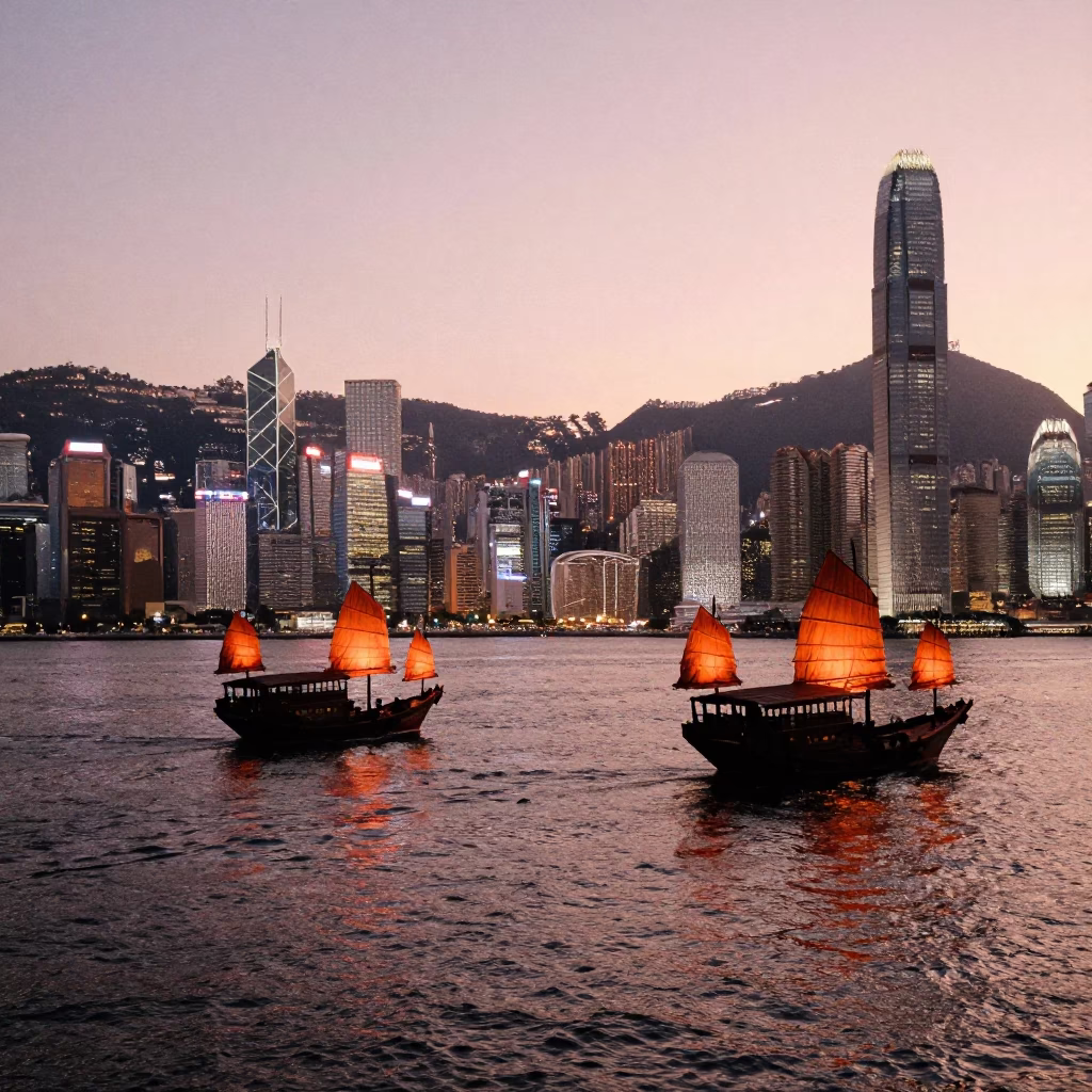 Kowloon in Hong Kong at Copper-toned Light Before Dusk in in Hong Kong, Hong Kong