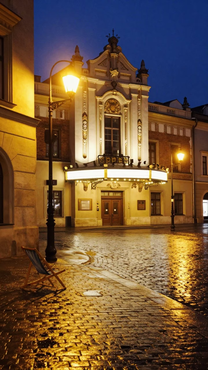 Krakow Deck Chair at Late At Night Light in in Krakow, Poland