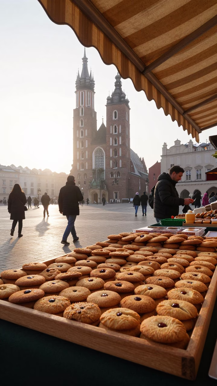 Krakow Market Stall at The Early Morning Light in in Krakow, Poland
