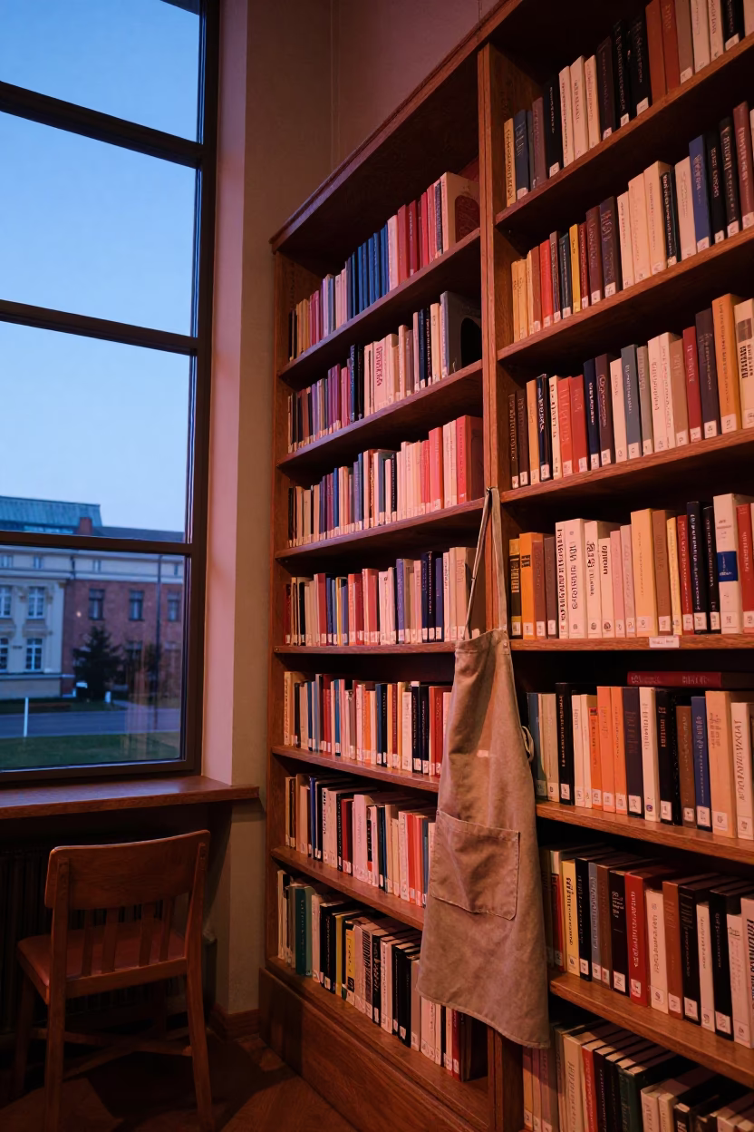 Krakow Poland Dusk Light University Library Bookshelf and Apron Detail in in Krakow, Poland