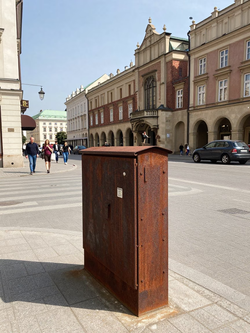 Krakow Poland Noon Street Scene with Rusty Metal and Urban Details in in Krakow, Poland