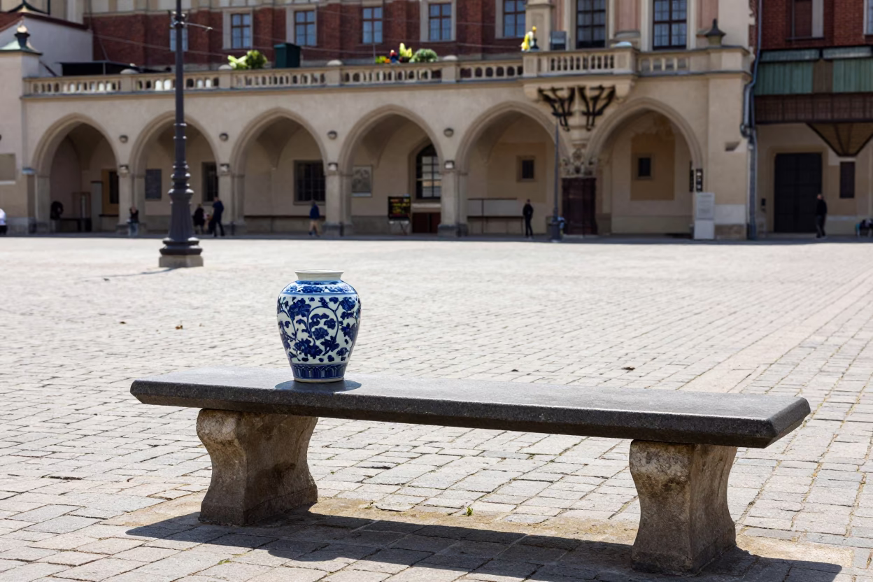 Krakow Porcelain Jar at The Flat Glare Of Noon Light in in Krakow, Poland
