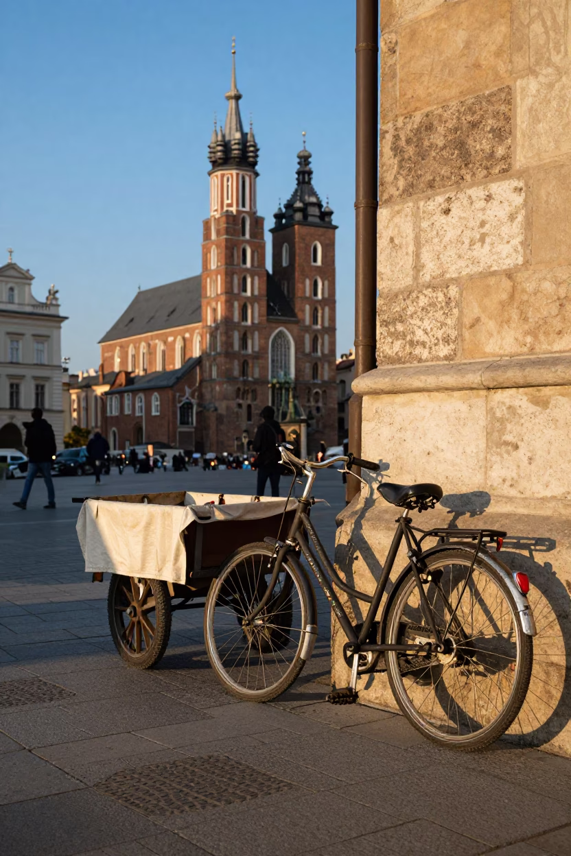 Krakow Street Scene at Clear Late-afternoon Light in in Krakow, Poland