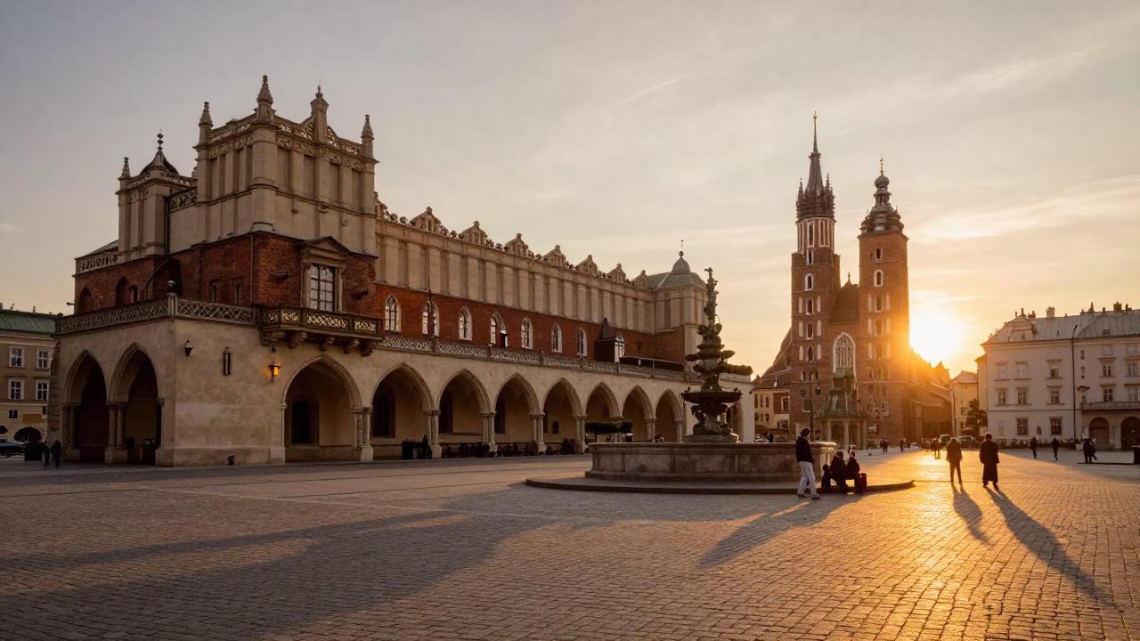 Krakow Sunset Glow at Sunset Light in in Krakow, Poland