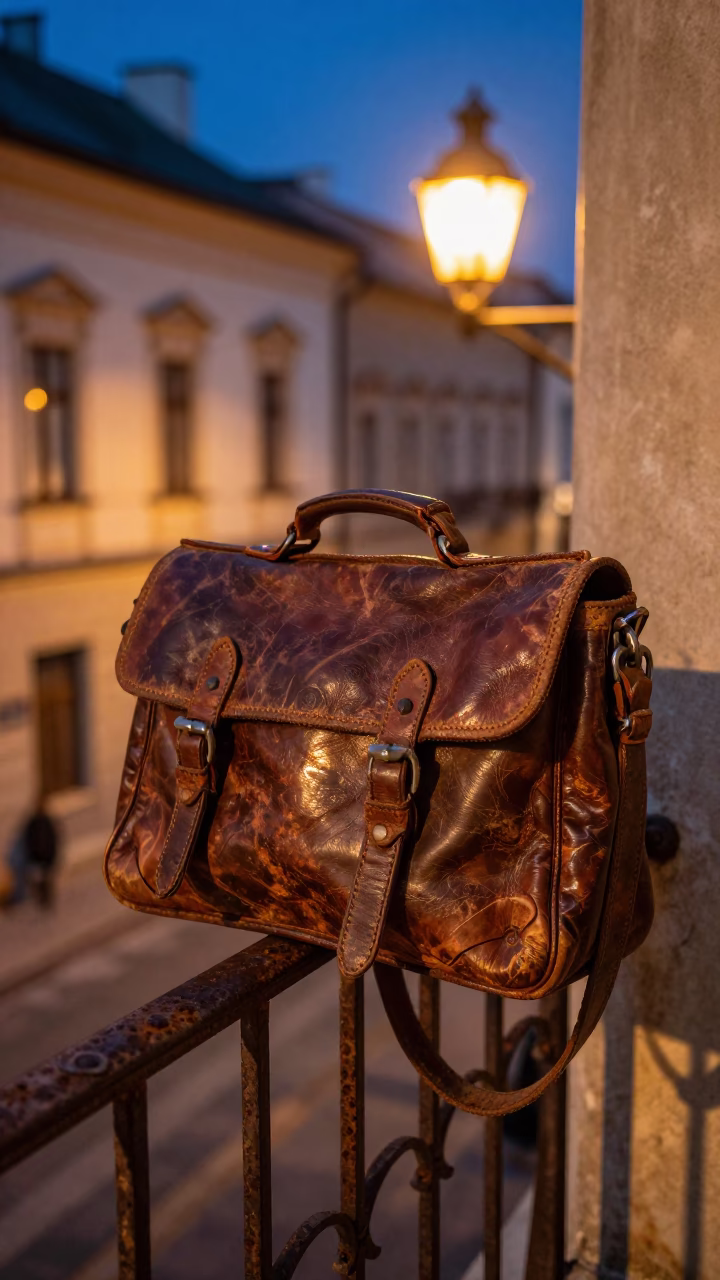 Krakow Worn Leather Satchel in in Krakow, Poland