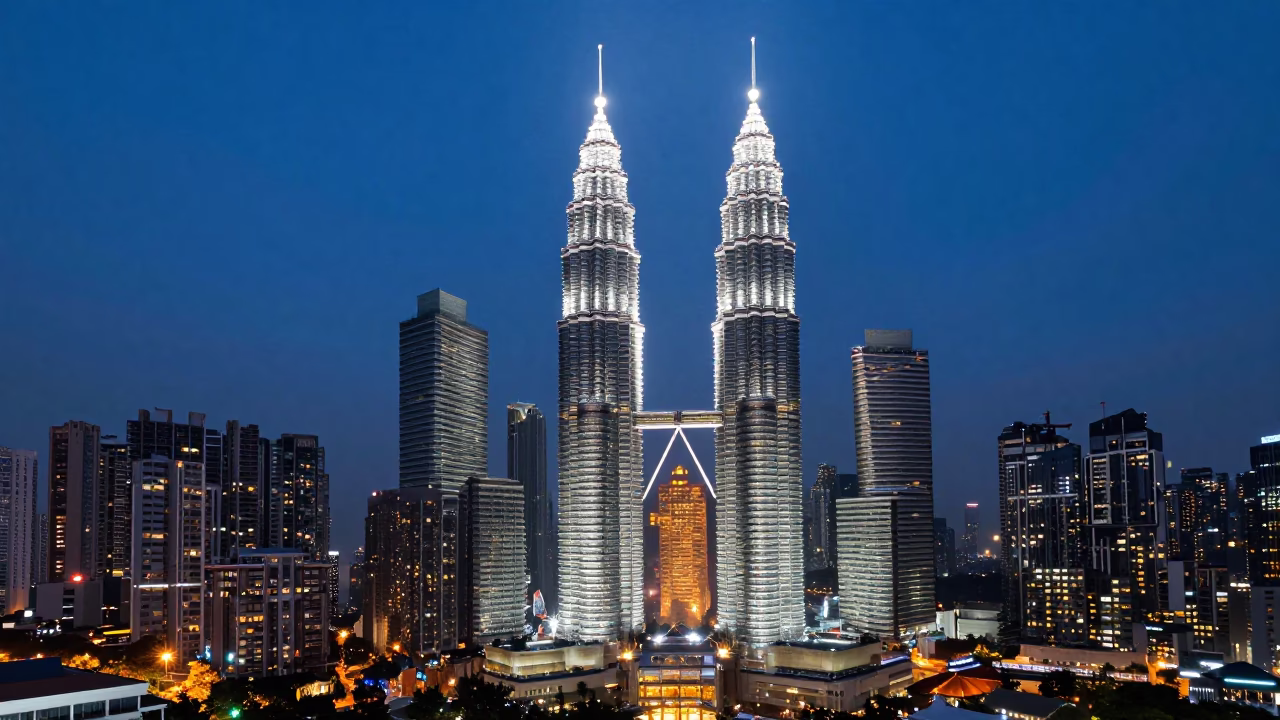 Kuala Lumpur Blue Hour Skyline with Petronas Towers and City Lights in in Kuala Lumpur, Malaysia