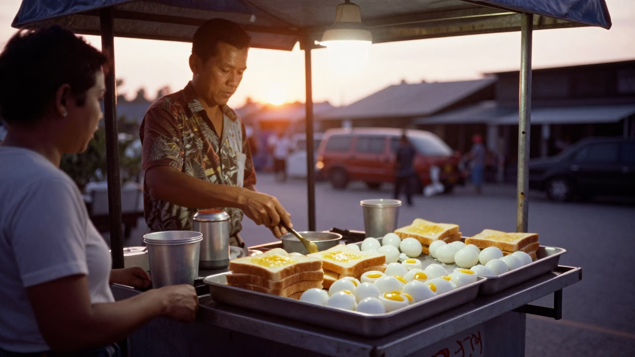 Kuala Lumpur Boiled Eggs at Sunset Light in in Kuala Lumpur, Malaysia