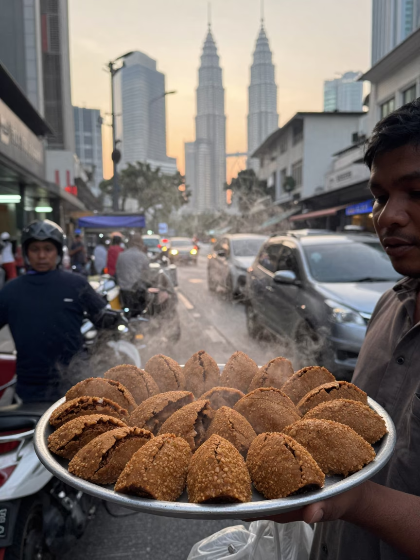 Kuala Lumpur Dawn Street Vendor Selling Kibbeh and Condensation on Handle in in Kuala Lumpur, Malaysia