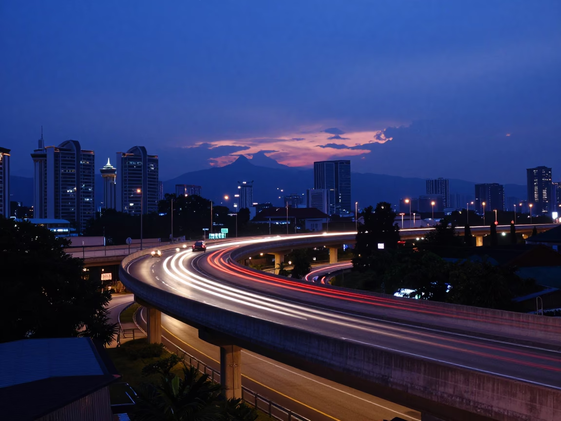 Kuala Lumpur Indigo Twilight Overpass Interchange Taillight Streaks Fashion Photography in in Kuala Lumpur, Malaysia