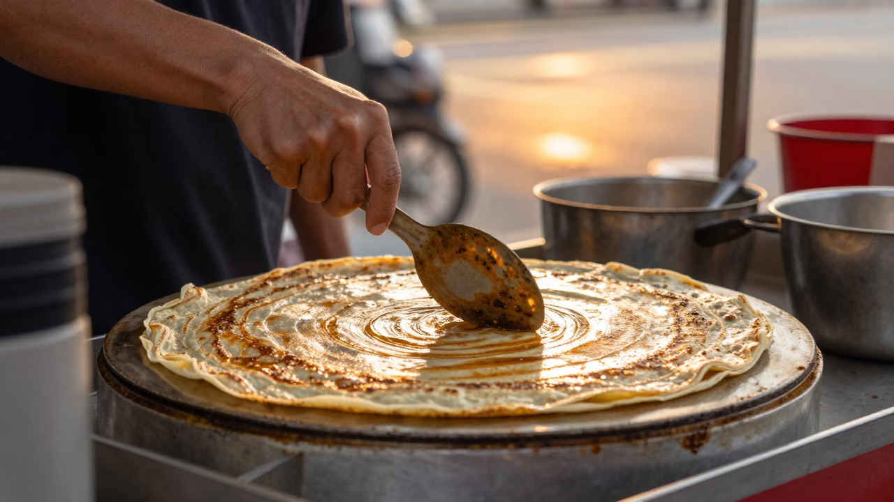 Kuala Lumpur Jianbing Crepe at As The Sun Drops Toward The Horizon in in Kuala Lumpur, Malaysia