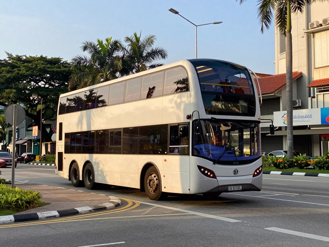 Kuala Lumpur late afternoon street scene with double-decker bus and cable car view in in Kuala Lumpur, Malaysia
