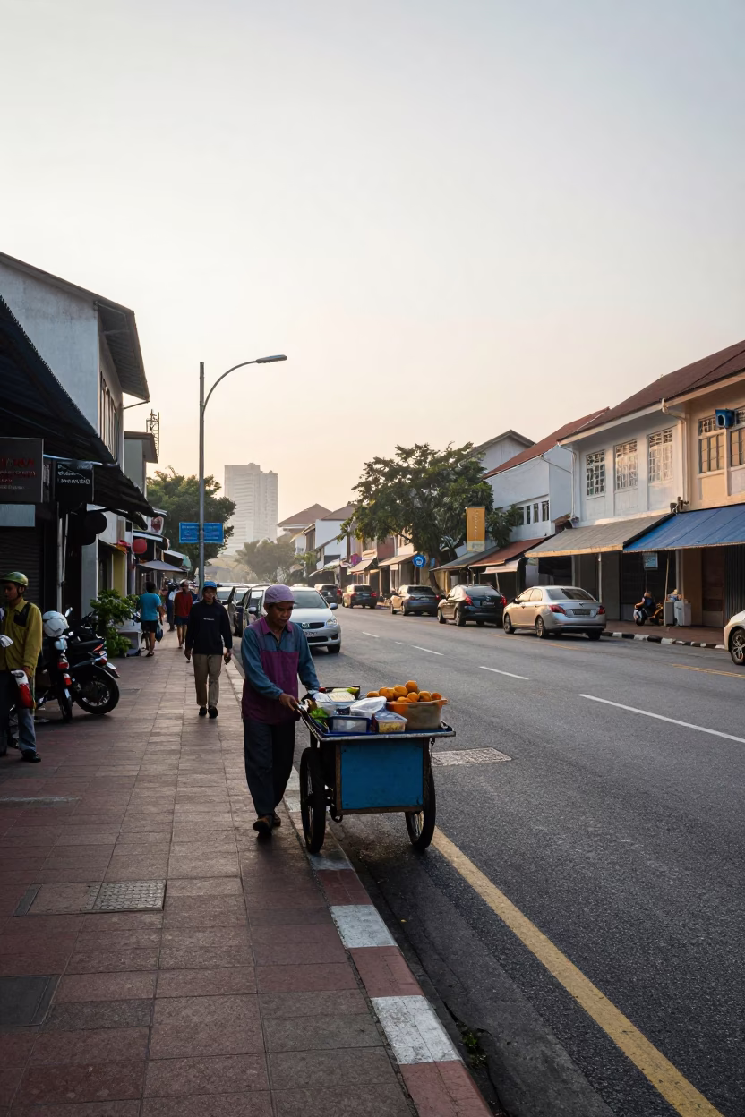 Kuala Lumpur Malaysia Morning Street Scene with Vintage Atmosphere and Local Life in in Kuala Lumpur, Malaysia