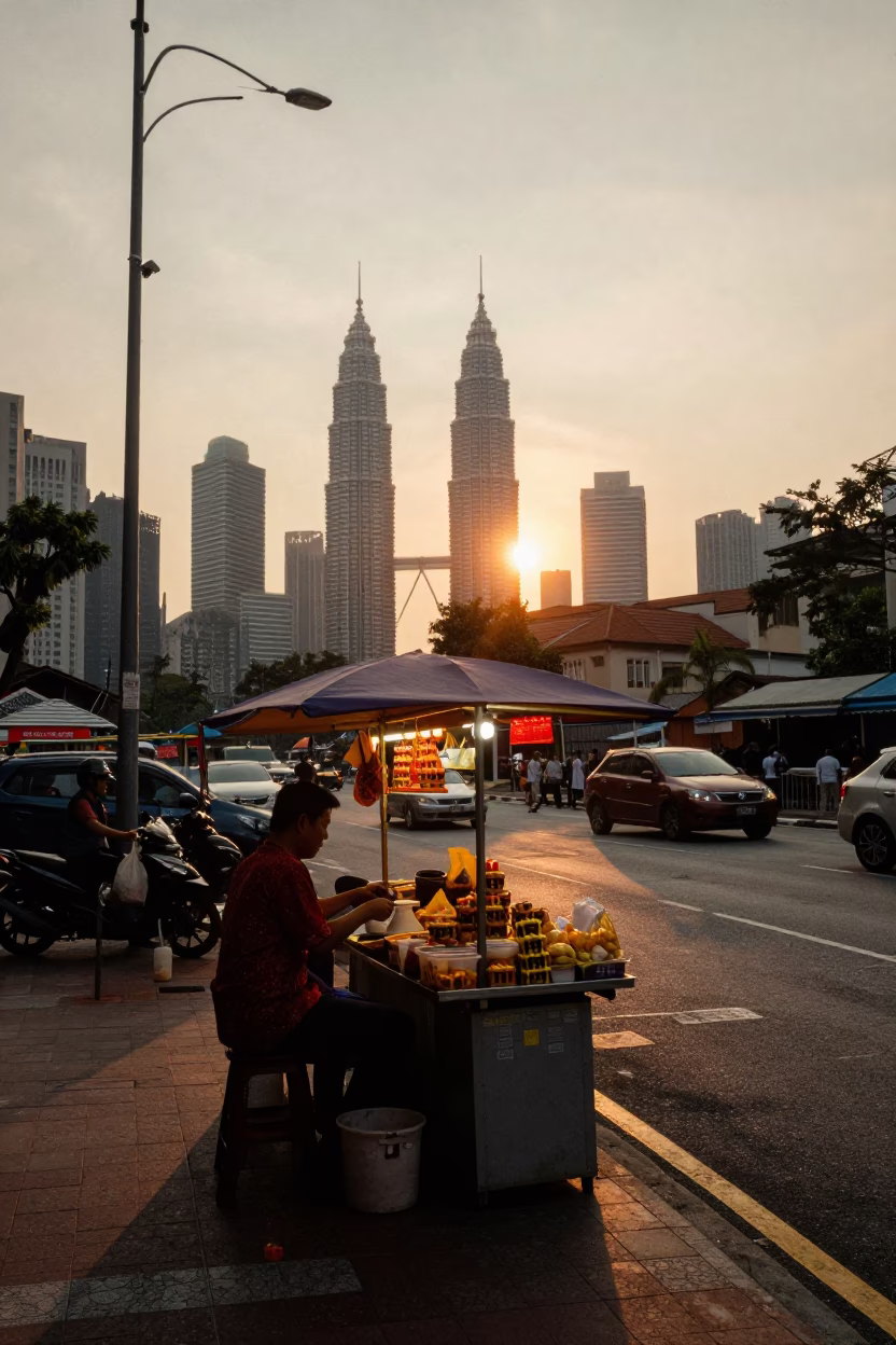 Kuala Lumpur Malaysian Snacks at As The Sun Drops Toward The Horizon in in Kuala Lumpur, Malaysia
