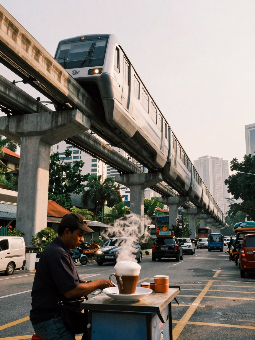 Kuala Lumpur Monorail Passing at The Early Afternoon Light in in Kuala Lumpur, Malaysia