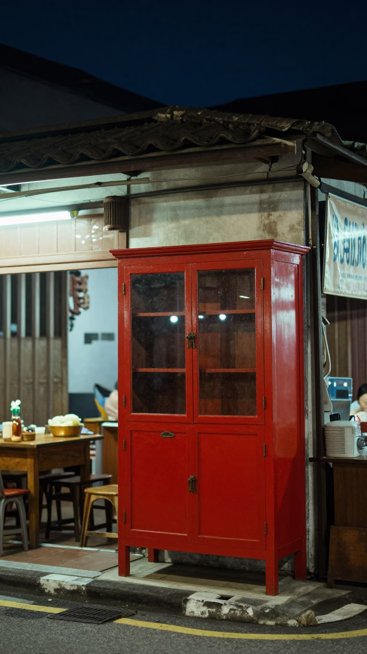 Kuala Lumpur Night Street Scene with Red Lacquered Wood and Incense Holder in in Kuala Lumpur, Malaysia