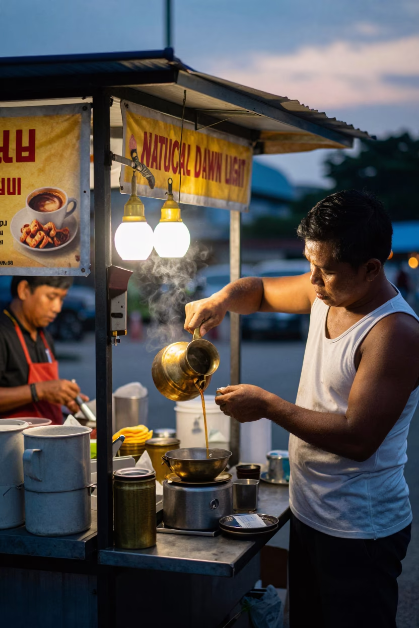 Kuala Lumpur Selling Coffee at Nautical Dawn Light in in Kuala Lumpur, Malaysia