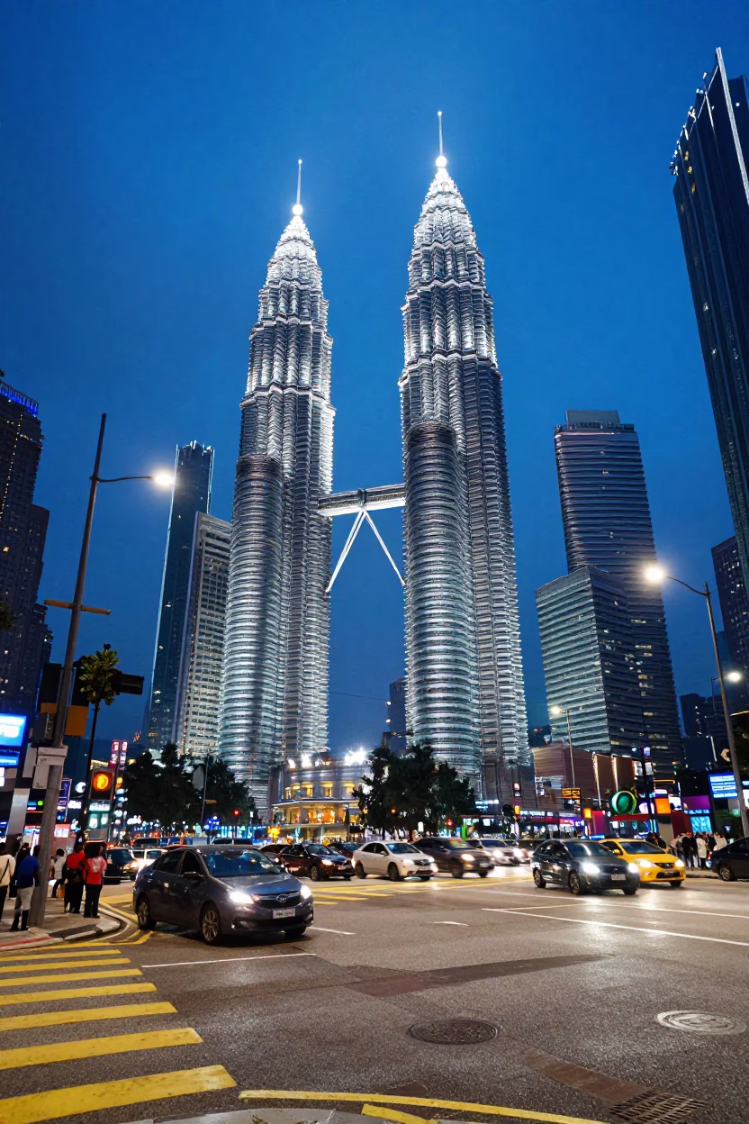 Kuala Lumpur Street Scene at The Last Blue Light Of Evening in in Kuala Lumpur, Malaysia