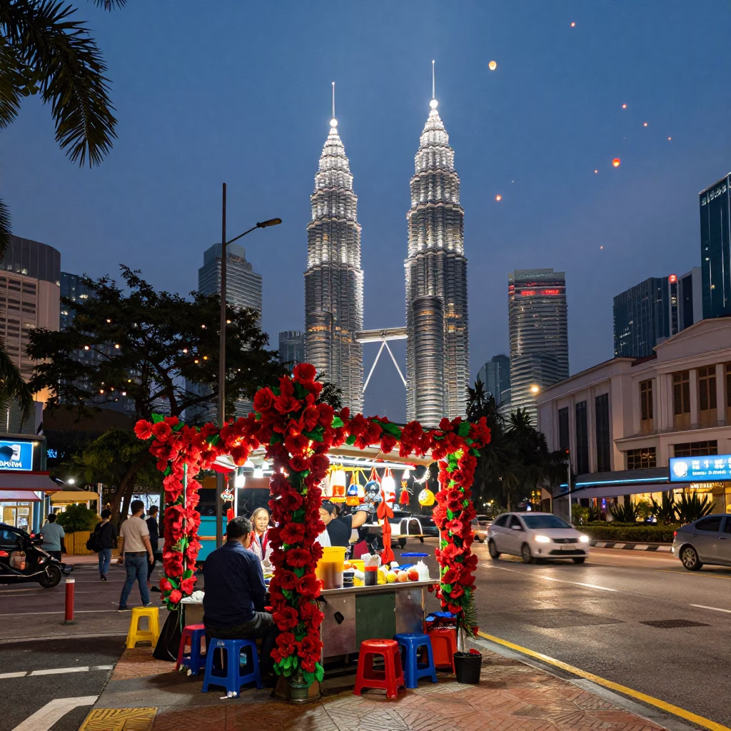 Kuala Lumpur Street Scene at Twilight in in Kuala Lumpur, Malaysia