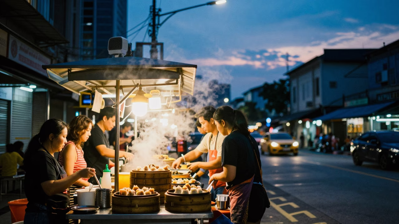 Kuala Lumpur Street Stall at Blue Hour in in Kuala Lumpur, Malaysia
