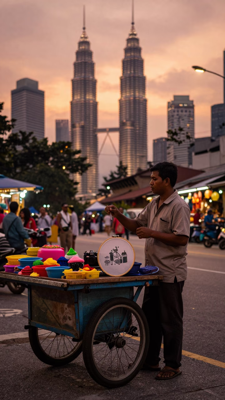 Kuala Lumpur Street Vendor at Copper-toned Light Before Dusk in in Kuala Lumpur, Malaysia