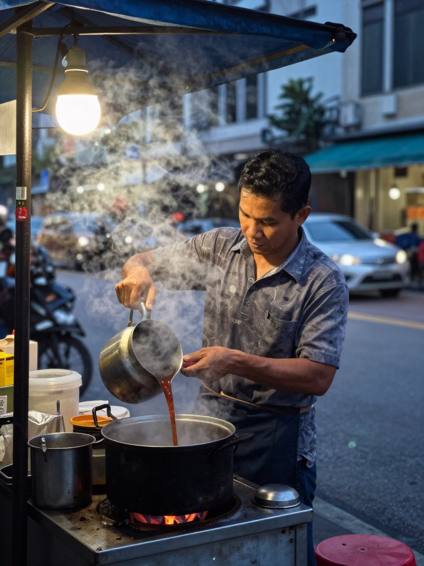 Kuala Lumpur Street Vendor at Sunrise Light in in Kuala Lumpur, Malaysia