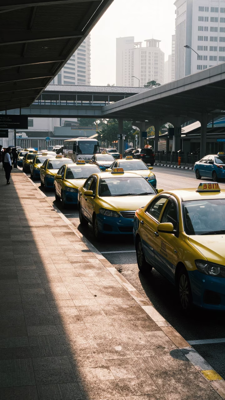 Kuala Lumpur Taxi Rank at As First Light Reaches The Scene in in Kuala Lumpur, Malaysia
