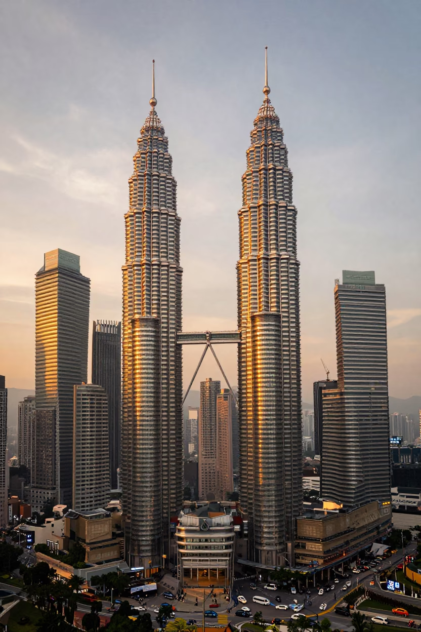 Kuala Lumpur Urban Landscape at Honeyed Evening Light in in Kuala Lumpur, Malaysia