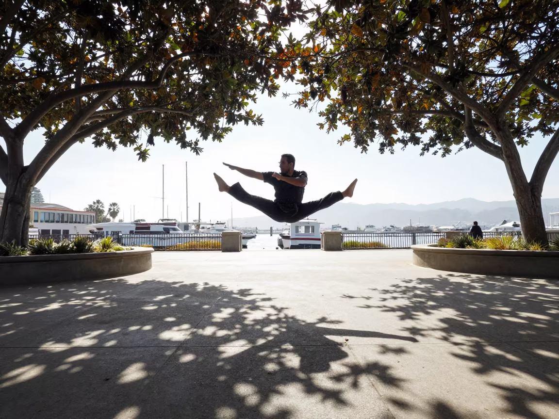 Kung Fu Kick in Monterey Harbor Courtyard in at a harbor edge in Monterey