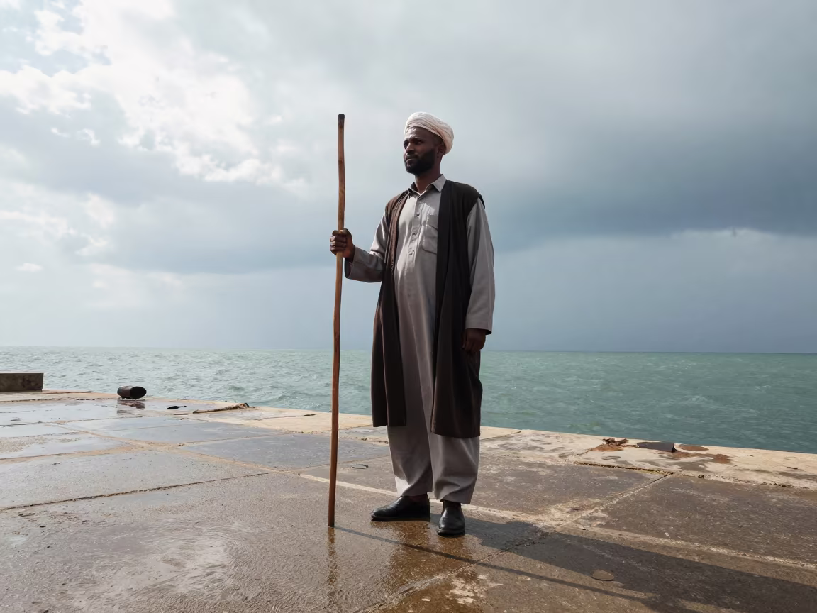 Kurdish Shepherd on Abuja Harbor Quay in at a harbor quay near Abuja