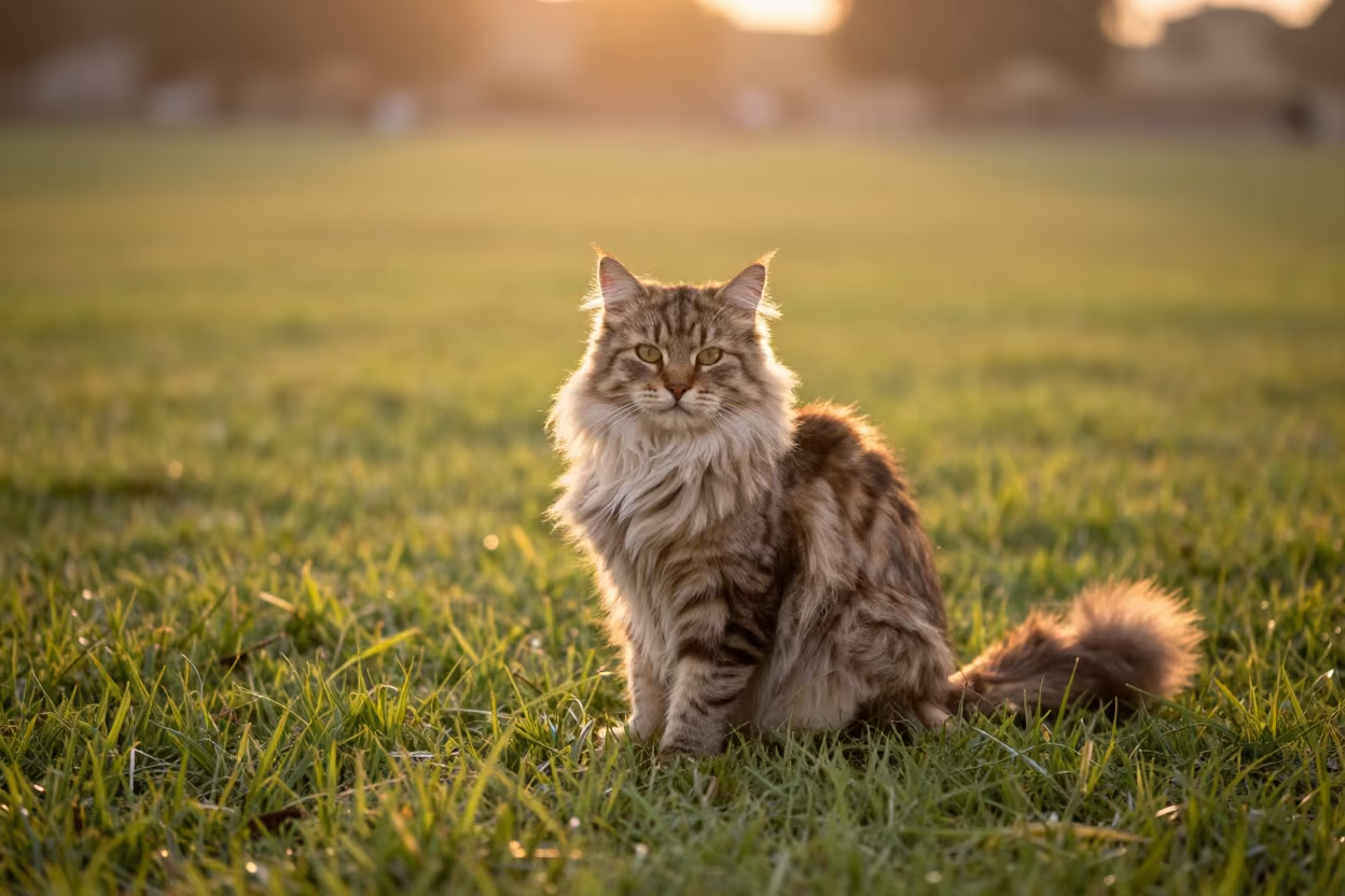 Kurilian Bobtail Longhair Portrait in Rahim Yar Khan Park in along a quiet park path with soft open shade and a clean background in Rahim Yar Khan
