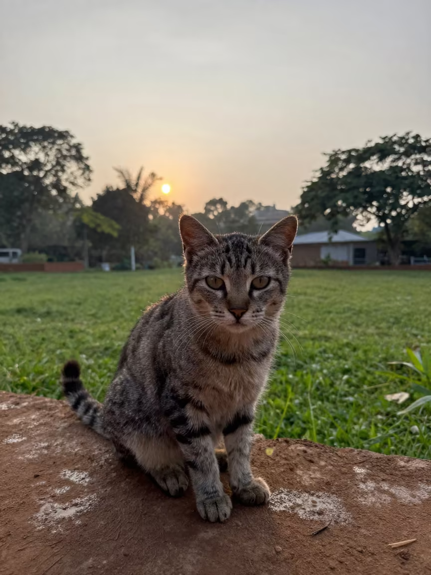 Kurilian Bobtail Portrait at Lusaka Garden Edge in near a garden edge with soft morning light and an uncluttered background in Lusaka
