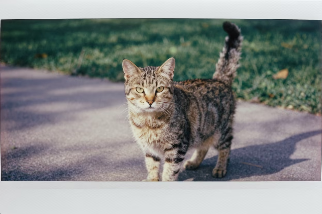 Kurilian Bobtail Portrait in Fortaleza Park in along a quiet park path with soft open shade and a clean background in Fortaleza