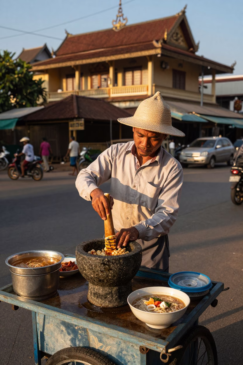 Kuy Teav in Phnom Penh at Honeyed Evening Light in in Phnom Penh, Cambodia