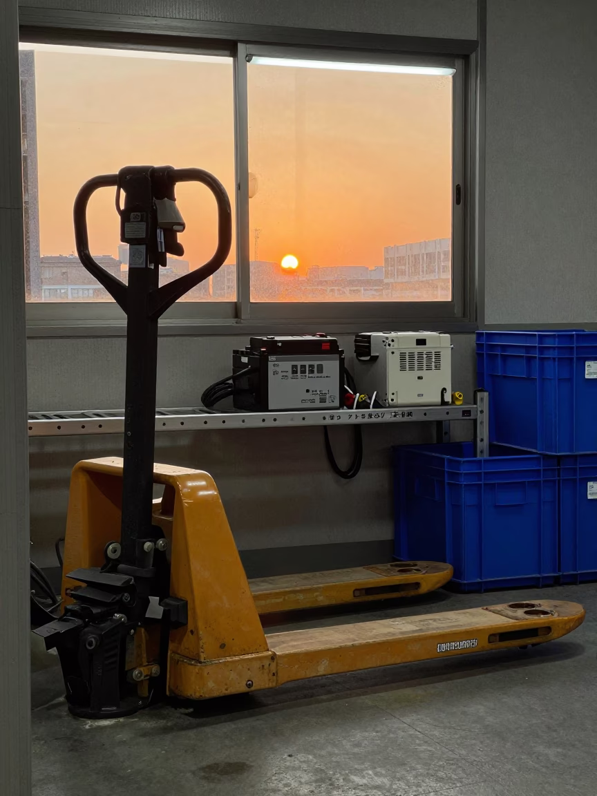 Kyoto Dispatch Battery Bay Under Honey Light in inside a dispatch office above the dock in Kyoto