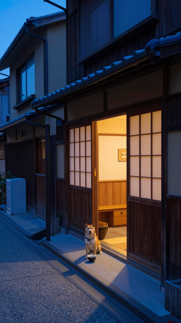 Kyoto Dog at Blue Hour in in Kyoto, Japan