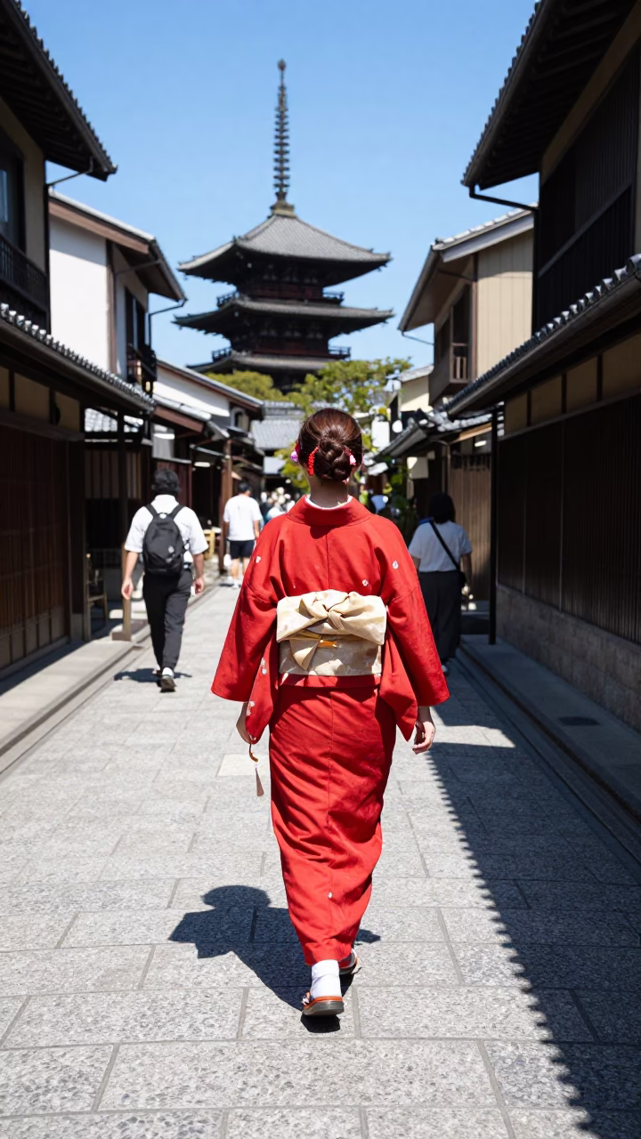 Kyoto Scene Woman at The Flat Glare Of Noon Light in in Kyoto, Japan