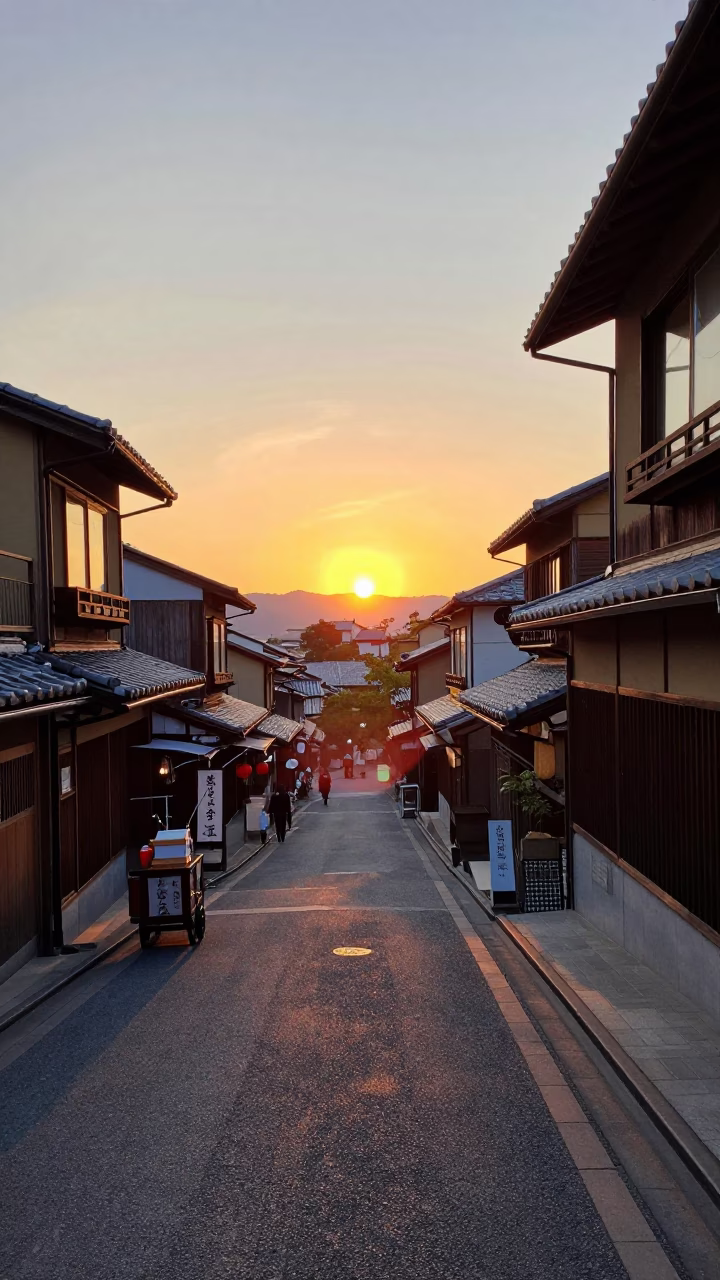 Kyoto Street Scene at Sunset with Kombucha and Local Culture in in Kyoto, Japan