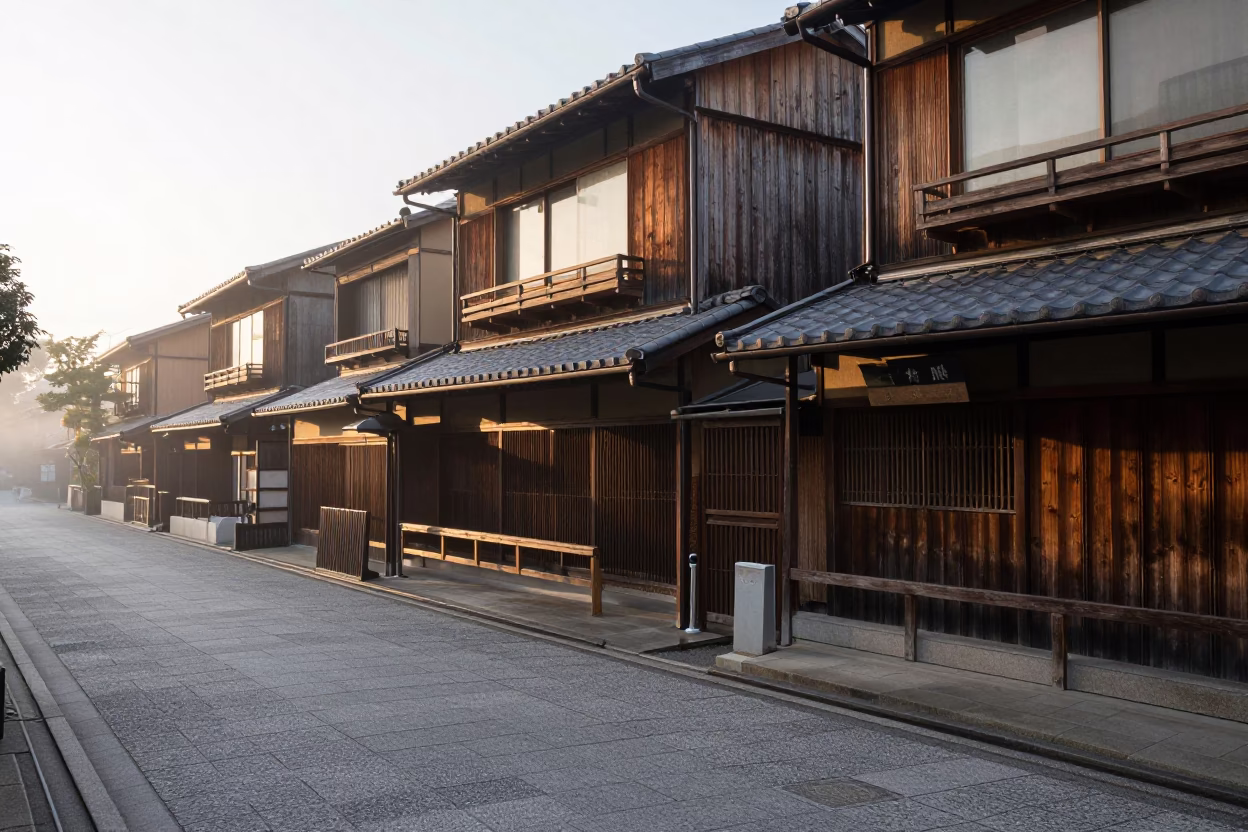 Kyoto Street Scene at The Early Morning Light in in Kyoto, Japan