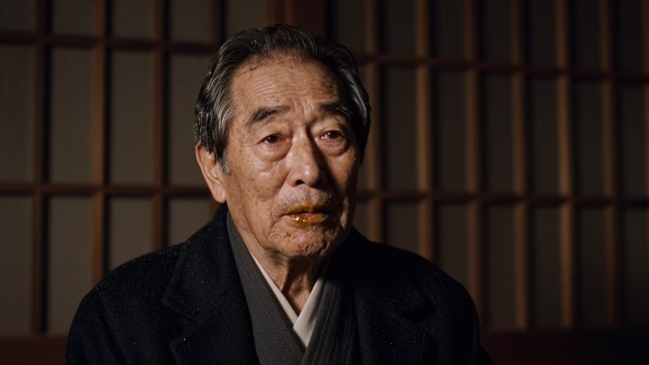 Kyoto Tea Taster Portrait Winter Night in in the old quarter in Kyoto