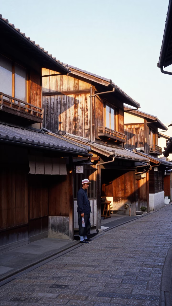 Kyoto Traditional Street at As First Light Reaches The Scene in in Kyoto, Japan