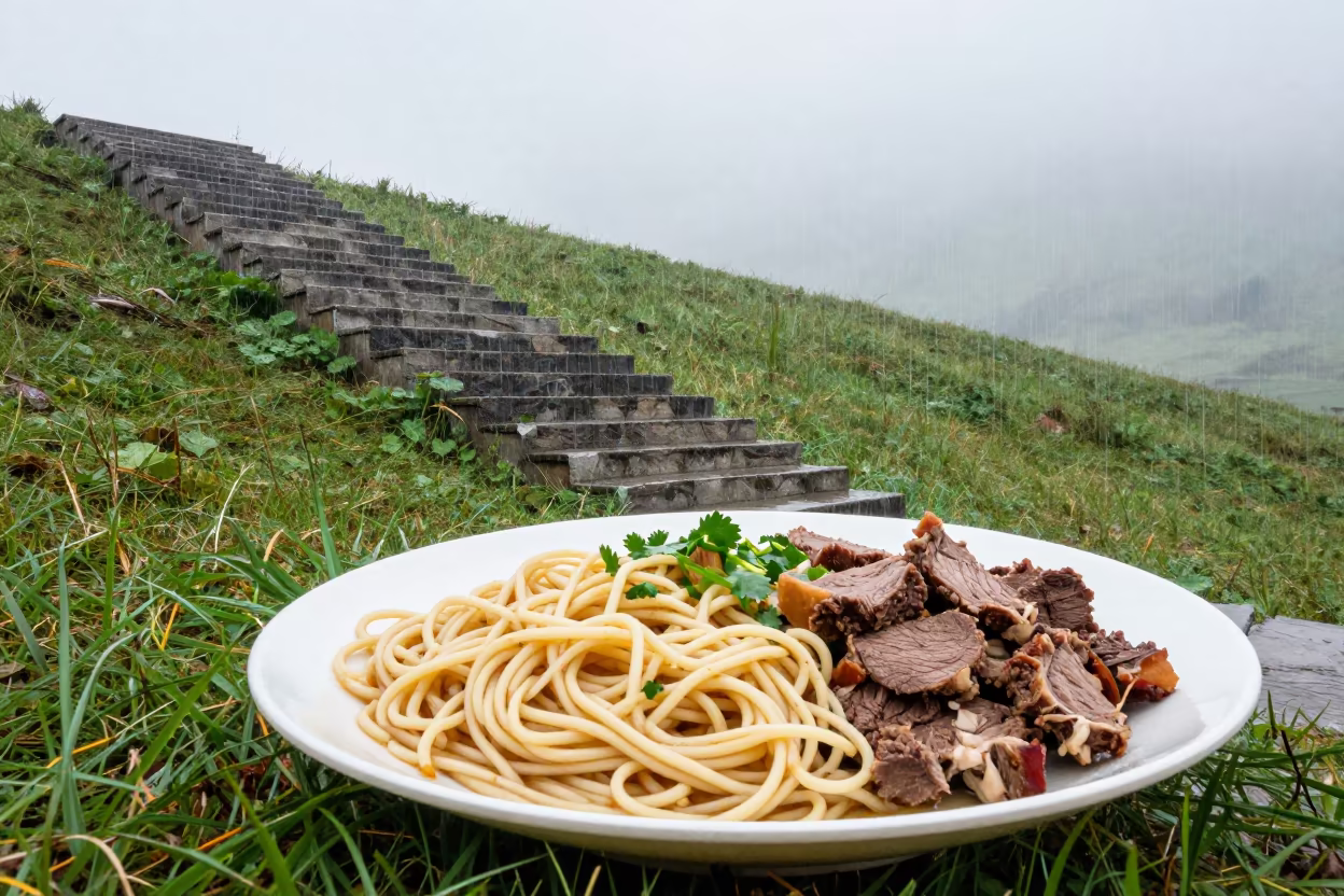 Kyrgyz Beshbarmak Horse Meat Rain Staircase in in Belgium