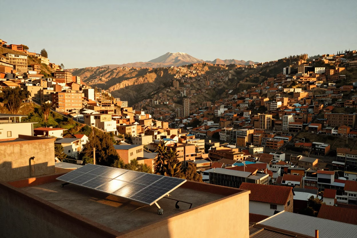 La Paz Ascending Hillside at Sunset Light in in La Paz, Bolivia