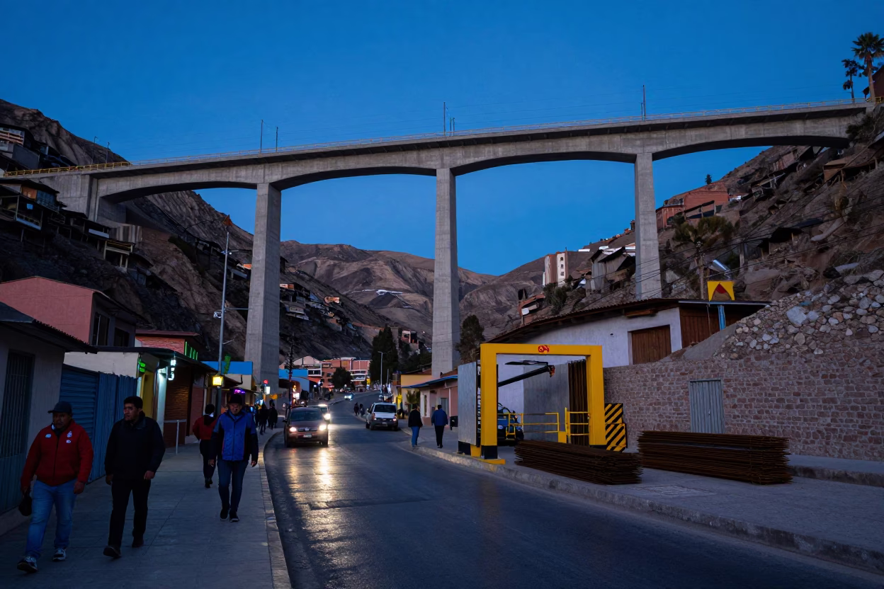 La Paz Bolivia Blue Hour Concrete Viaduct Valley Street Scene in in La Paz, Bolivia